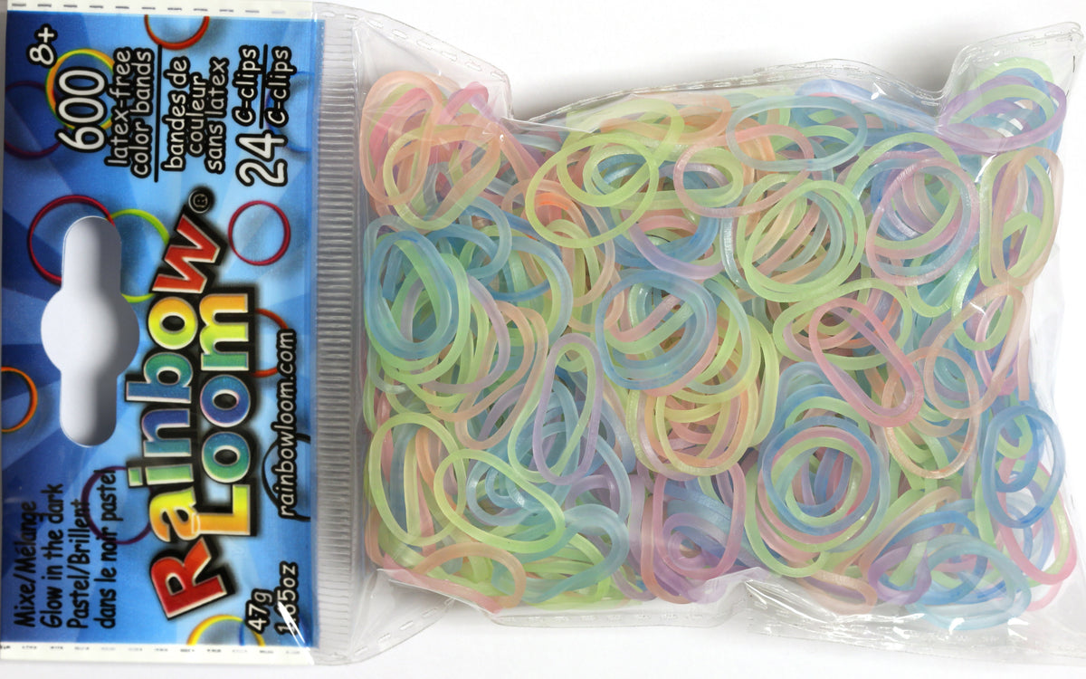 Rainbow Loom Glow Rubber Bands with 24 C-Clips (600 Count) Glow in The Dark