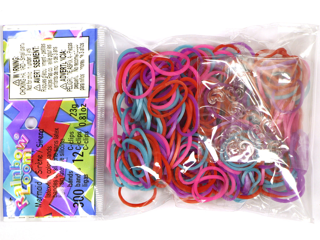 Rainbow Loom® Authentic Rubber Bands, New Colors Mermaid Silicone Bands 300  Band Package With 12 Large C-clips and a FREE BRACELET 
